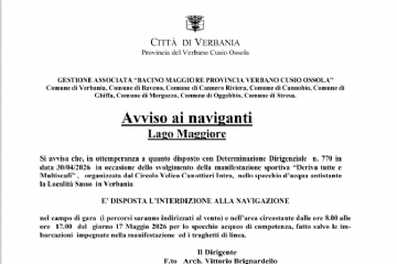 Avviso ai naviganti: Interdizione della navigazione dalle ore 8.00 alle ore 17.00 del 17/05/2026