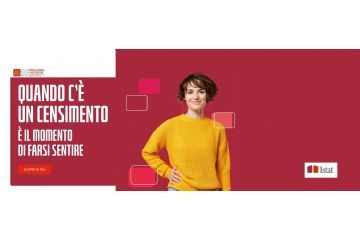 Un'immagine rossa, con la scritta "Quando c'è un censimento è il momento di farsi sentire" e una ragazza sullo sfondo