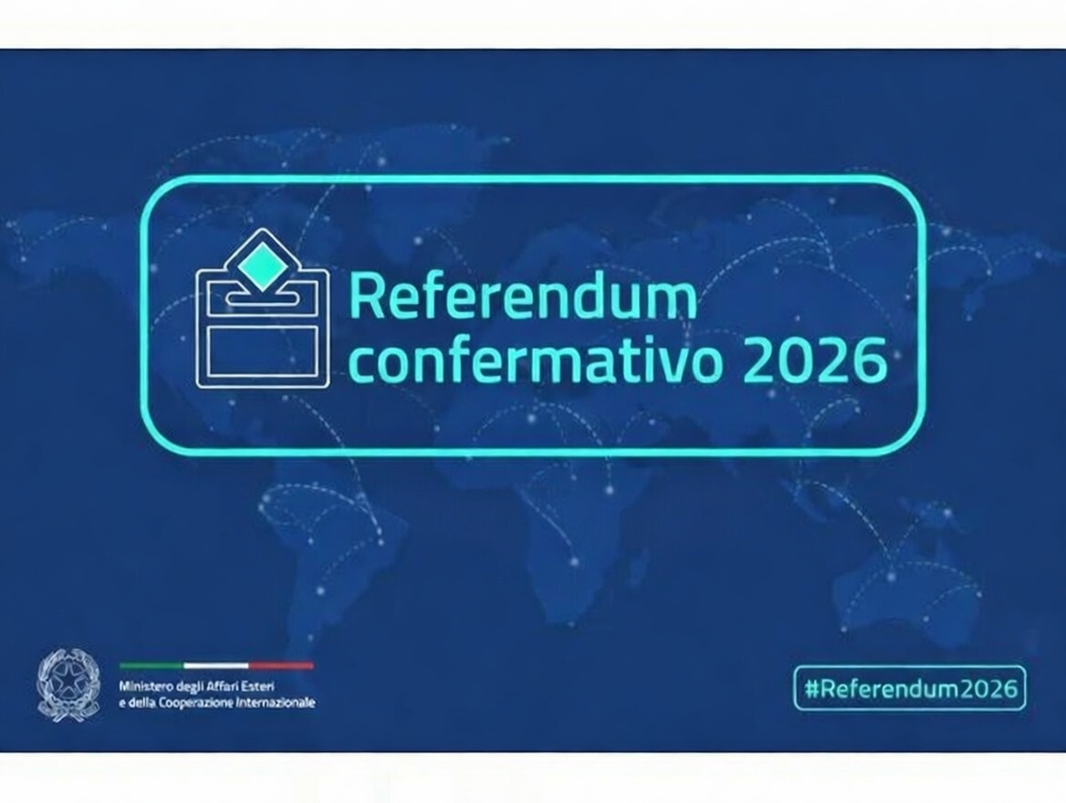 Referendum confermativo 2026. Immagine su sfondo blu e scritte bianche e azzurre.