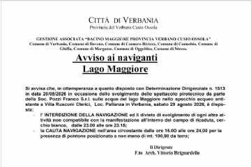 Avviso ai naviganti: Interdizione della navigazione sabato 29/08/2026 dalle ore 23.00 alle ore 23.15
